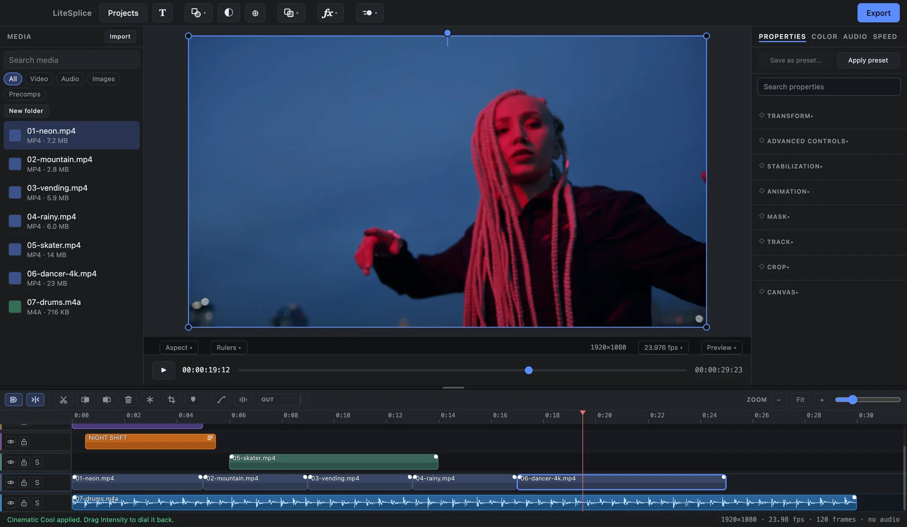 4K footage on the LiteSplice timeline